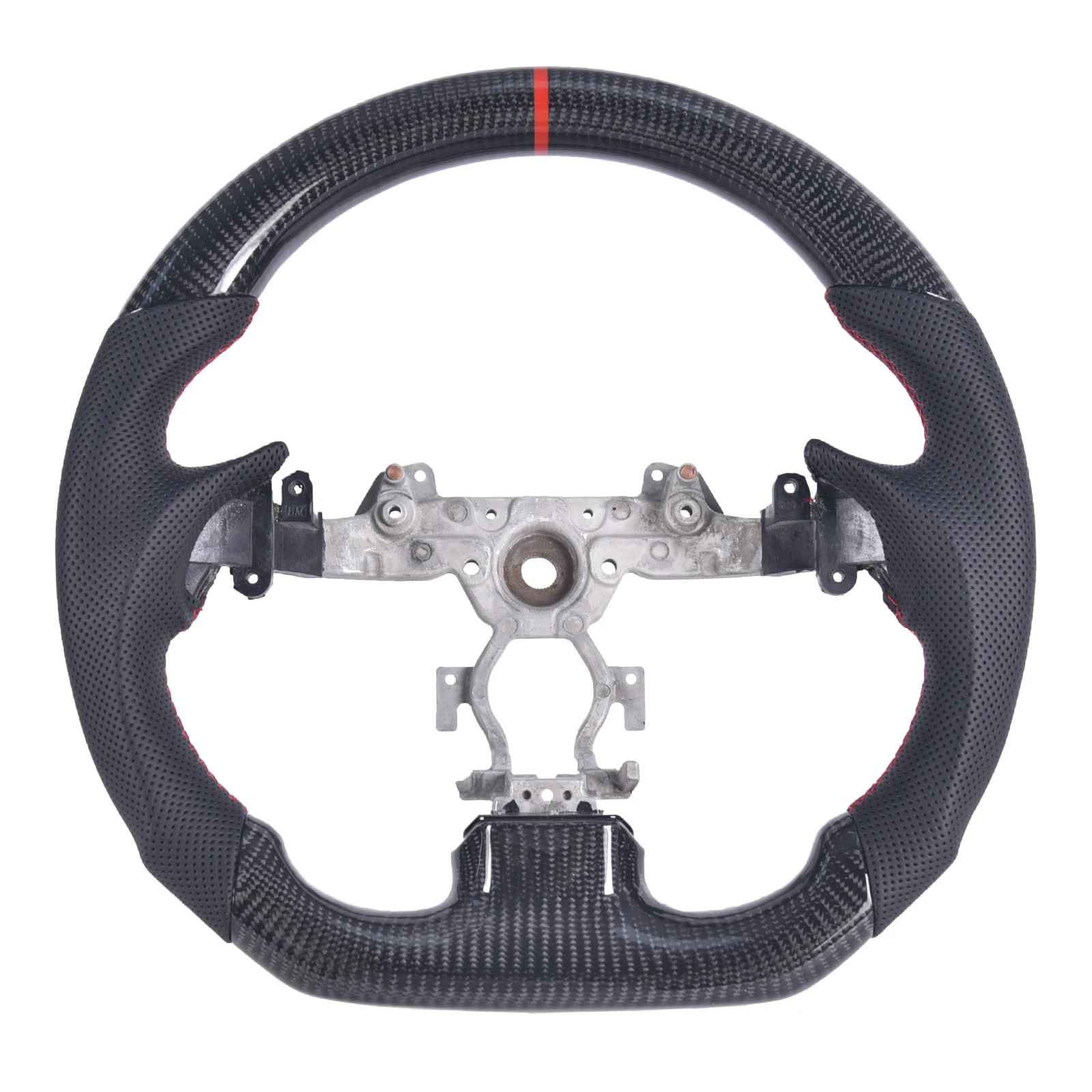 . Fiber Steering Wheel D-shape Flat Bottom with Perforated Perforated Leather Grip for Infiniti G37 G37X 2007-2013