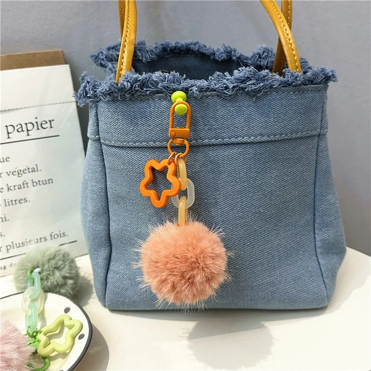 15pcs/set Soft Artificial Fur Keychain Plush Ball Key Ring Cute Pom Pom Bag Charm for Women Girls Porte Clef Pompon De Fourrure