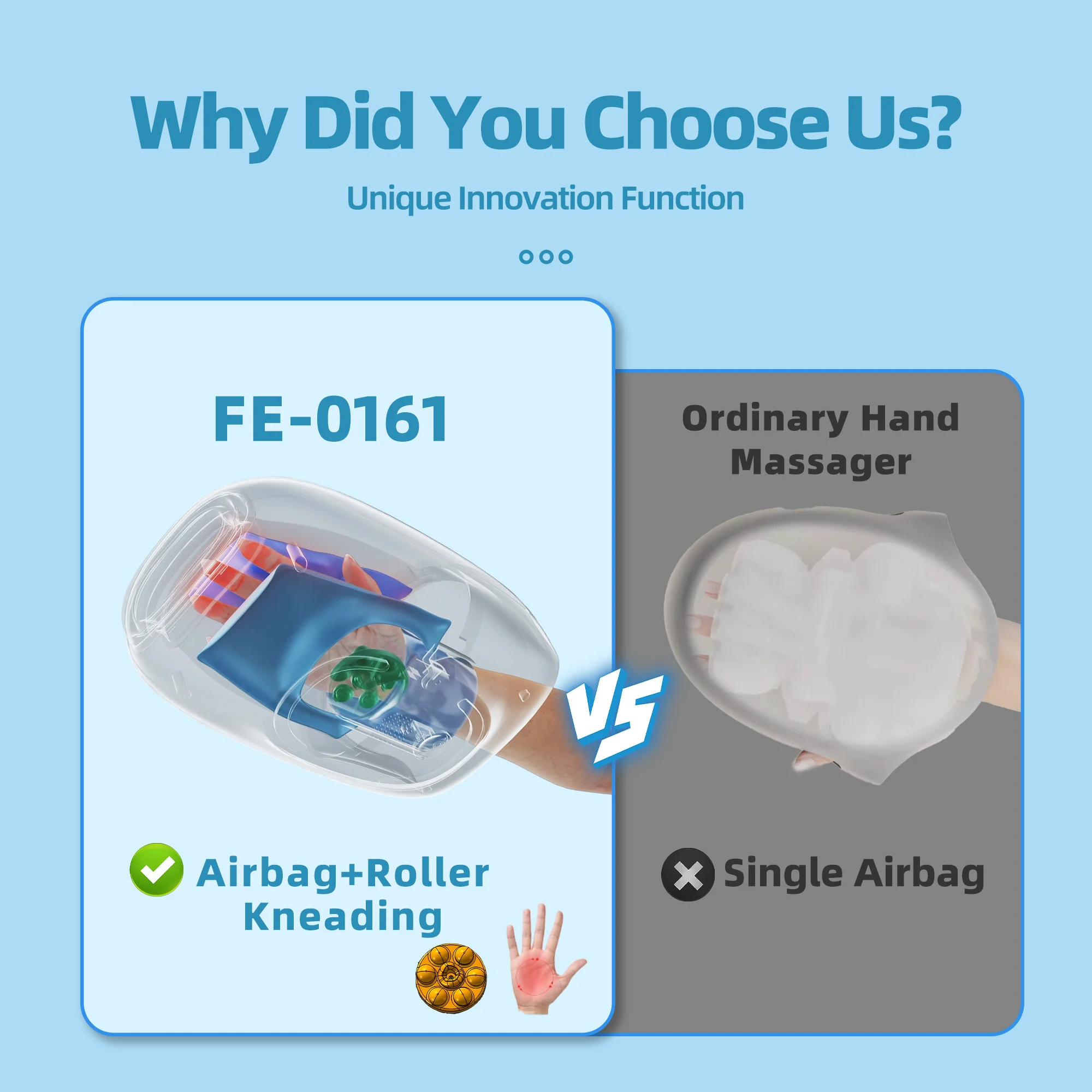 Healthpal Oem Portable Finger Joint Rolling Ems Mini Carpal Tunnel Hand Held Electric Wrist Hand Massager with Heat Compression