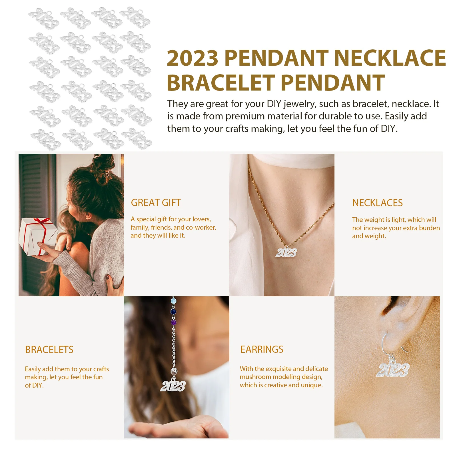 

100pcs 2023 Year Pendant Charms Number DIY Crafting Zinc Alloy Necklace Bracelet Jewelry Making Decorative Pendants