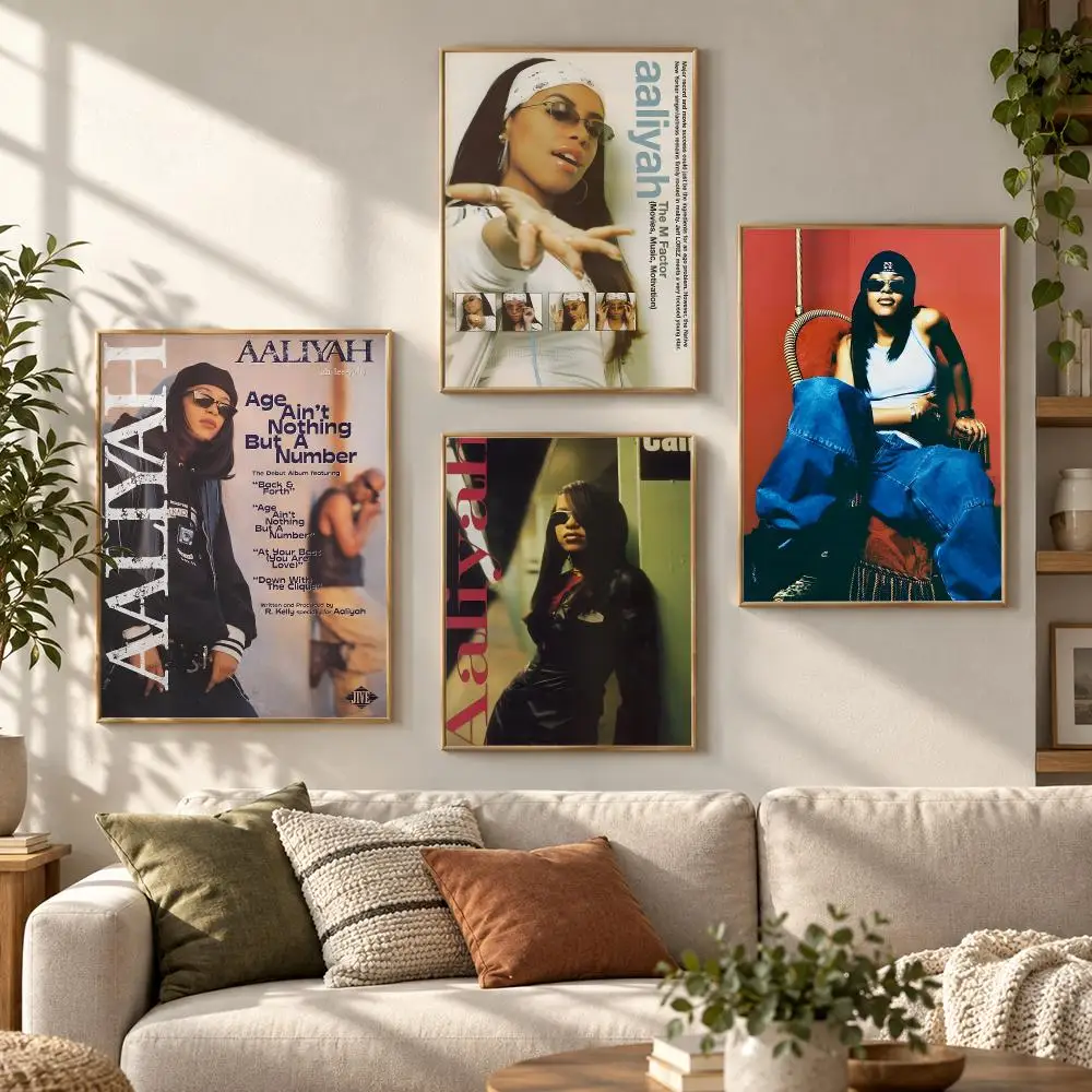 Aaliyah 90s R&B Singer Classic Album Style Portrait Poster Contemporary Wall Art Print for Bedroom & Living Room, Unframed