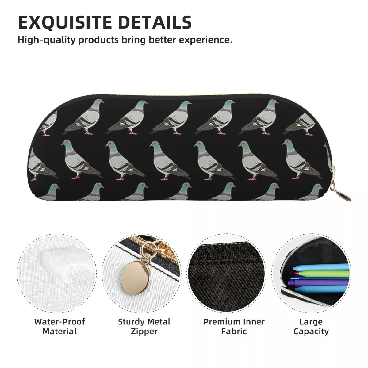 Pigeon Walk Astuccio per matite con sfondo nero Astuccio per matite Forniture per cancelleria Astuccio per penne di grande capacità Astuccio per matite per ragazzi e ragazze