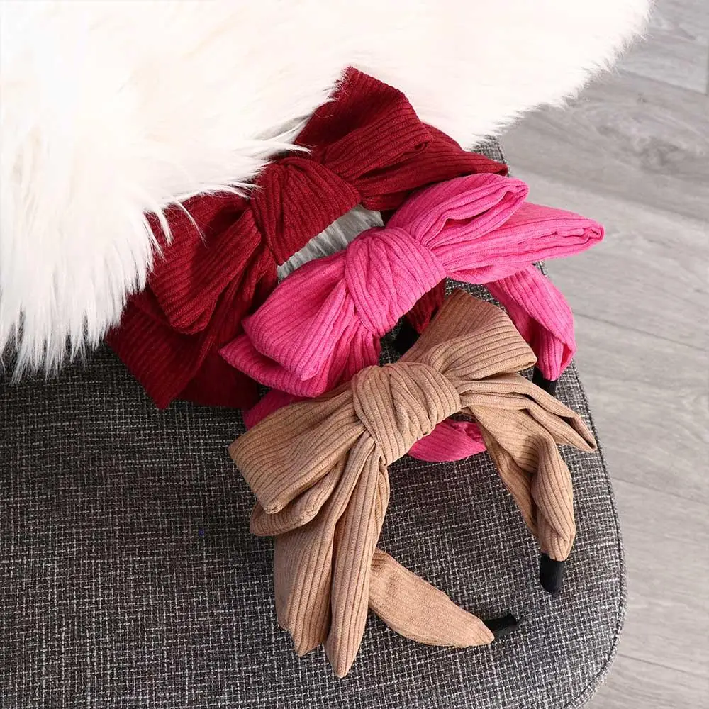 

Temperament Corduroy Bowtie Headband Large Solid Color Bowtie Hair Hoop Hair Accessories Korean Style Wash Face Hairband Girl