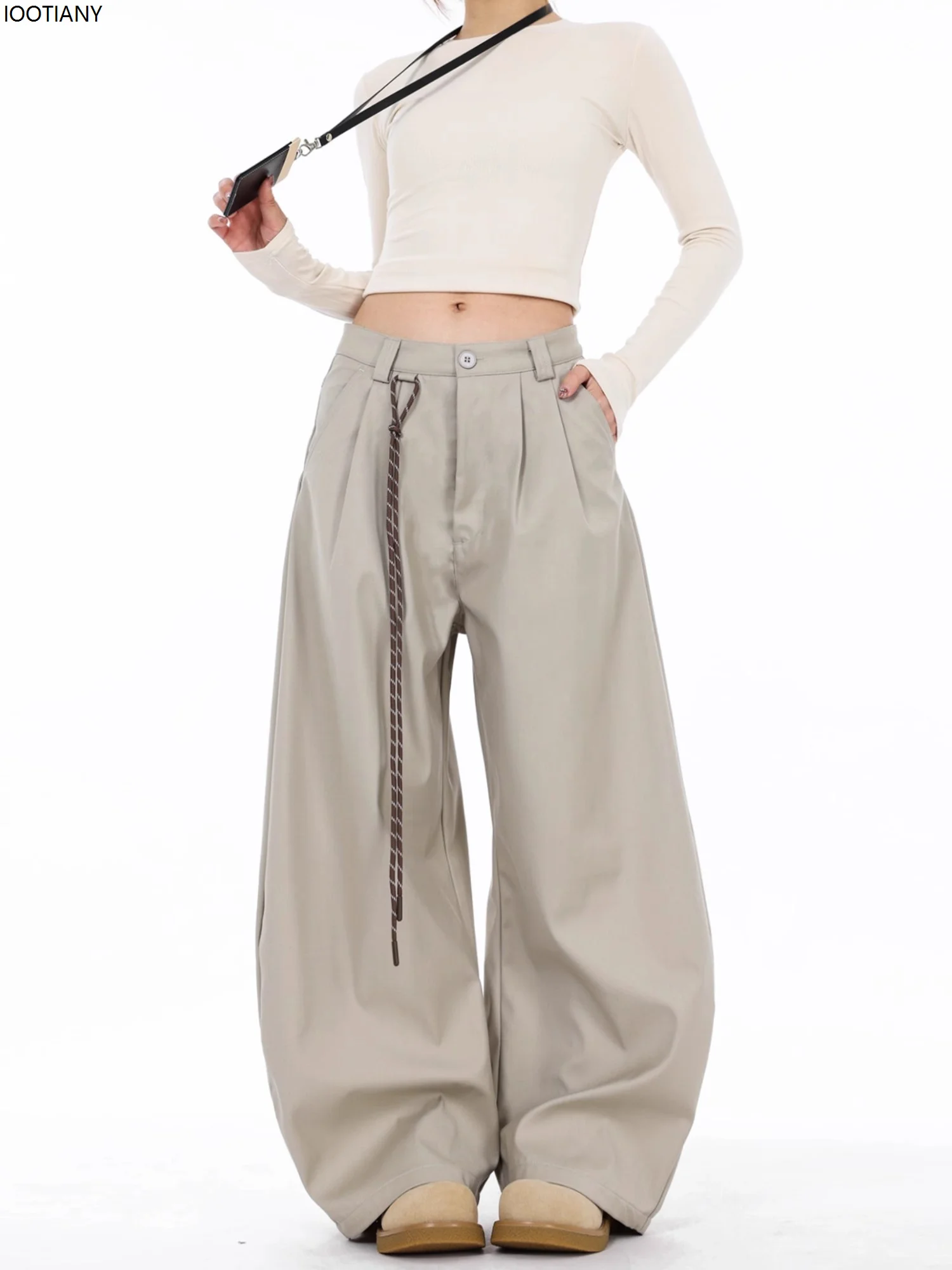 High Waist Women Suit Pants Straight Office Ladies Korean Fashion Trousers Casual Button Loose Female Black Pants New 2025