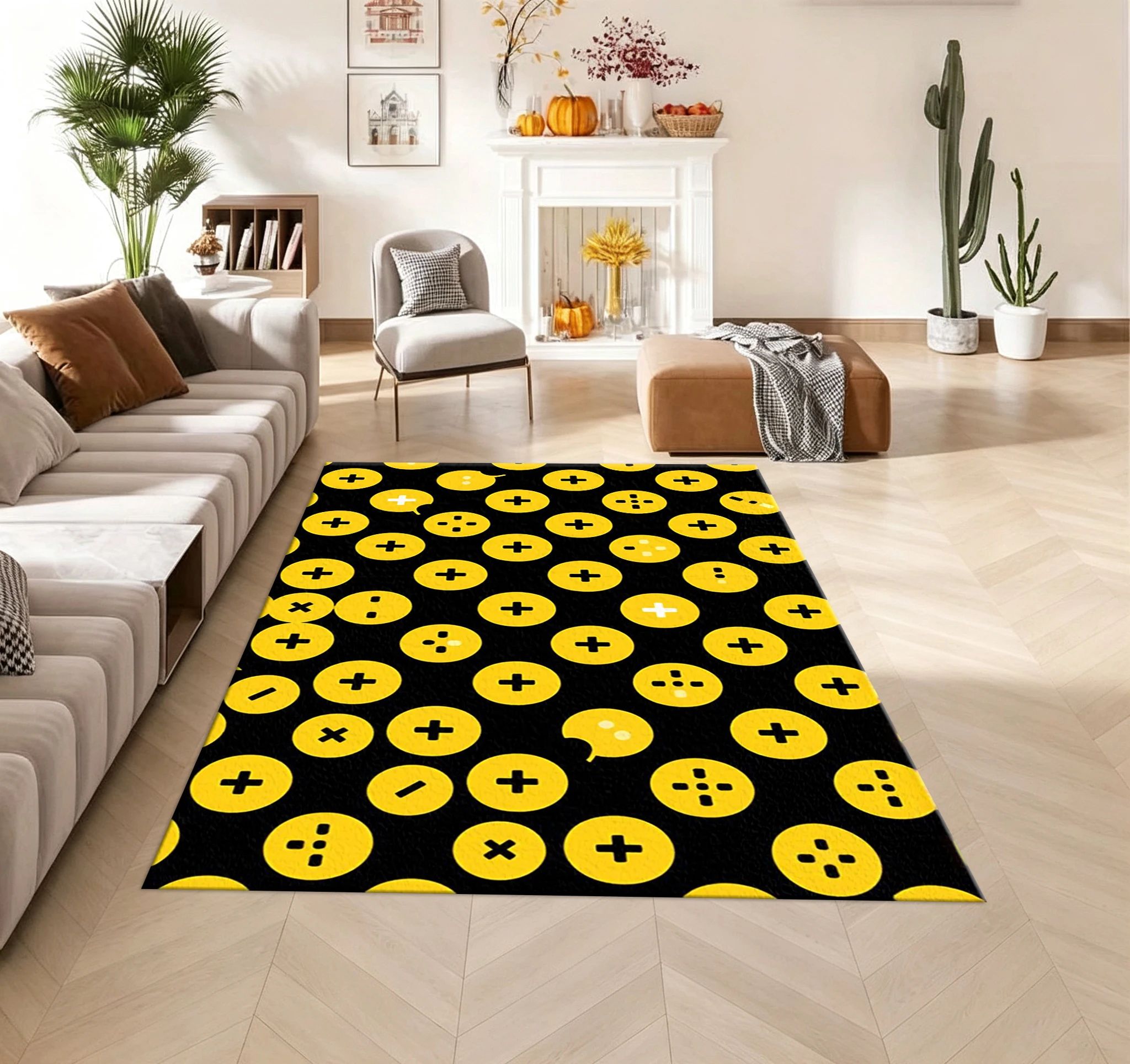 Black Yellow Smiley Face Pattern Carpet Floor Mat Funny Cartoon Print Carpet Living Room Bedroom Floor Mat