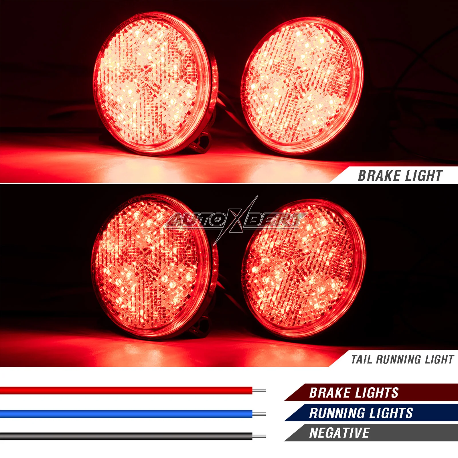 2x LED 12V Brake Stop Light Tail Driving Round Taillight Red Reflector ATV Off Road Motorcycle Signal Lamp Accessories Car Light