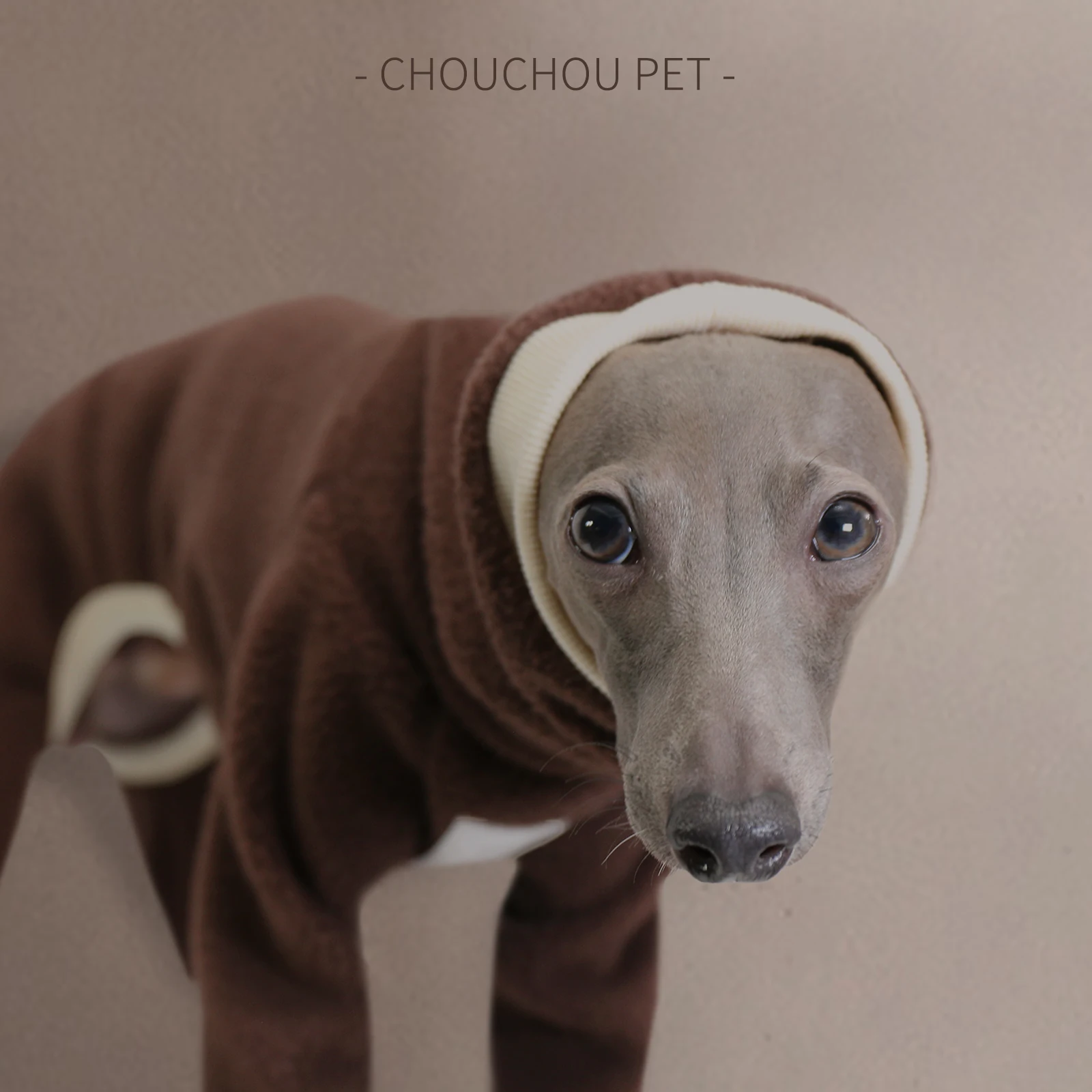 Polar Fleece Italian Greyhound Jumpsuit Warm Turtle Collar Whippet Jacket Brown