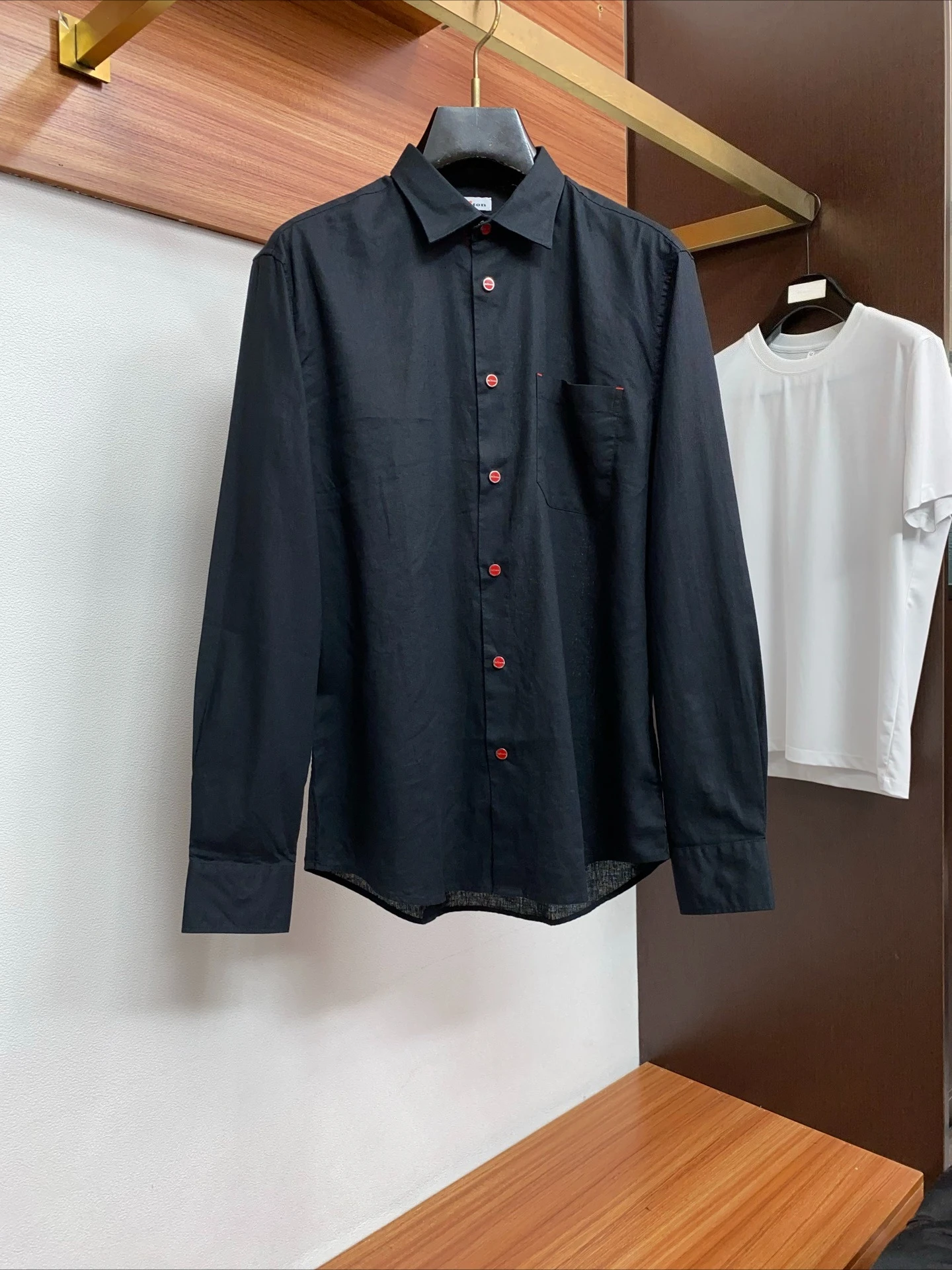 Italian Kiton Pure Linen Alphabet Embroidered French Neck Long Sleeve Shirt