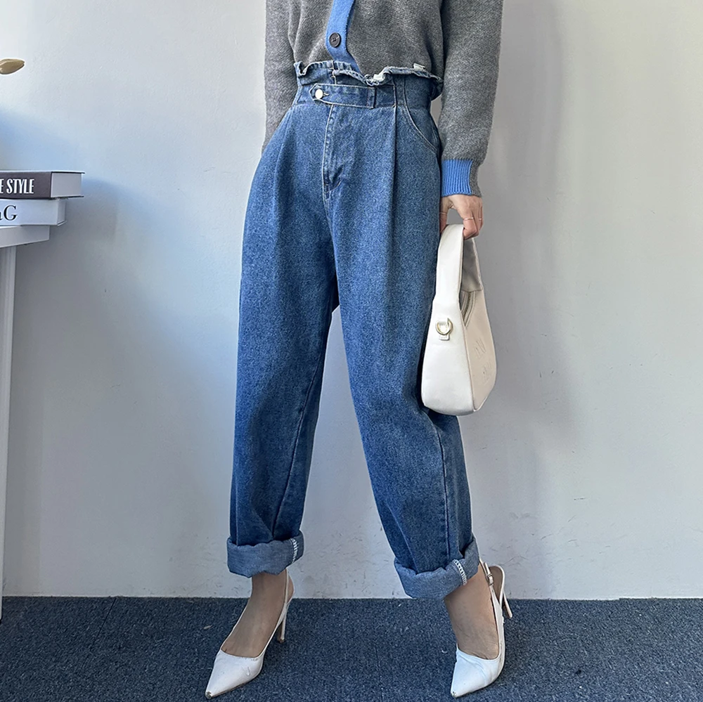 Ladies Slouchy Baggy High Waisted Jeans Woman Clothing Girls Fashion Casual Denim Wide Leg Pants Female Women Clothes BAAX6043