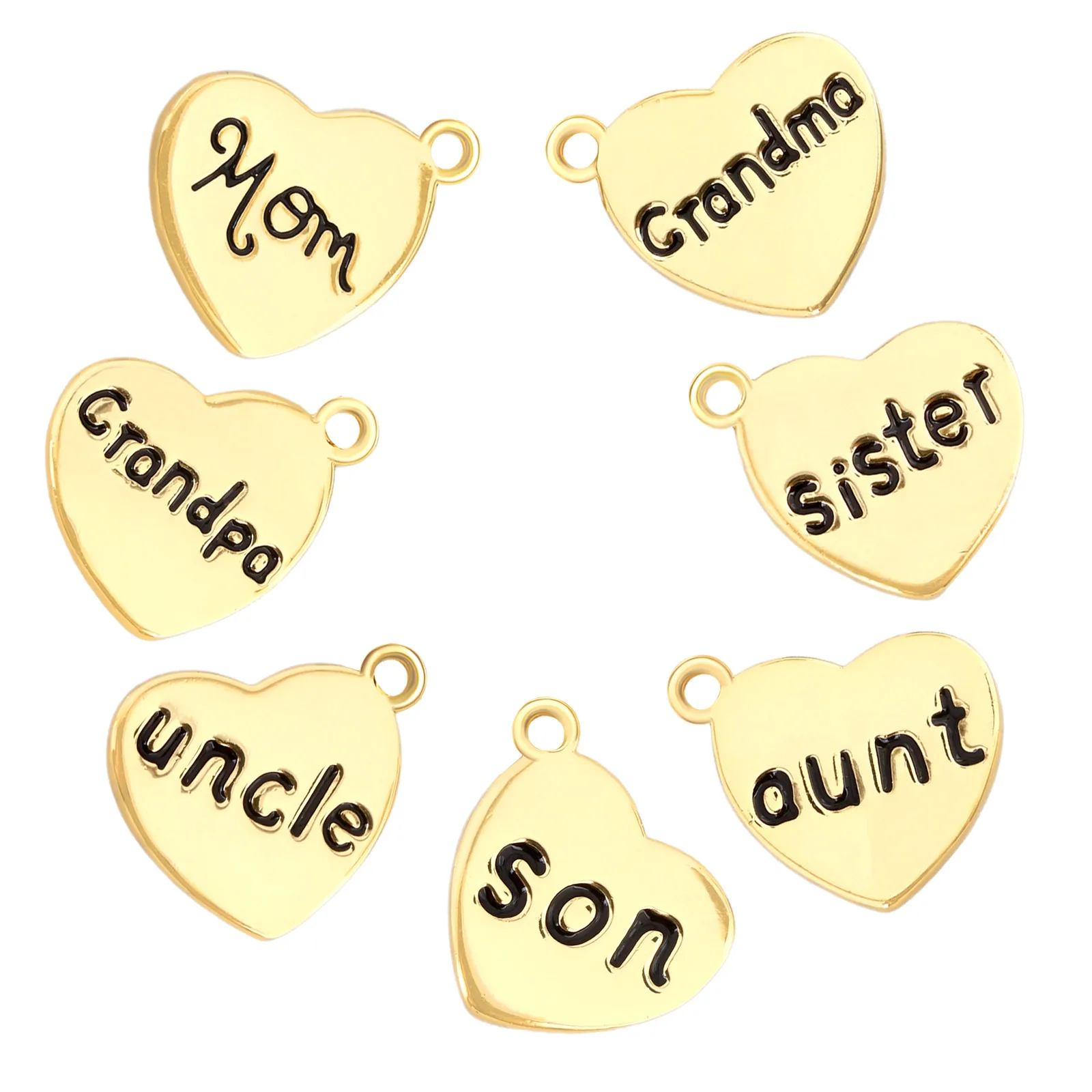 Handmade Love Family Members Wholesale Heart Copper Plating Jewelry 2025 DIY Necklace Pendant Accessories Bracelet Charm In Bulk