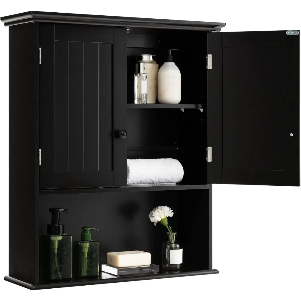 

Wall Mounted Bathroom Cabinet, Over The Toilet Storage Cabinet w/Double Doors & Adjustable Shelf