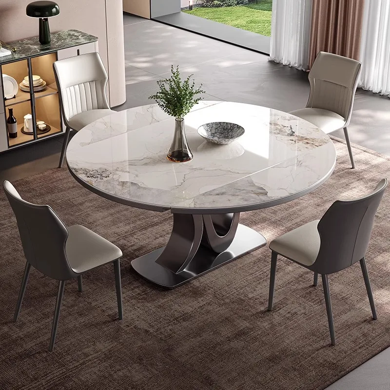 Slate dining table telescopic folding square and round dual-purpose with induction cooker multi-functional designer home