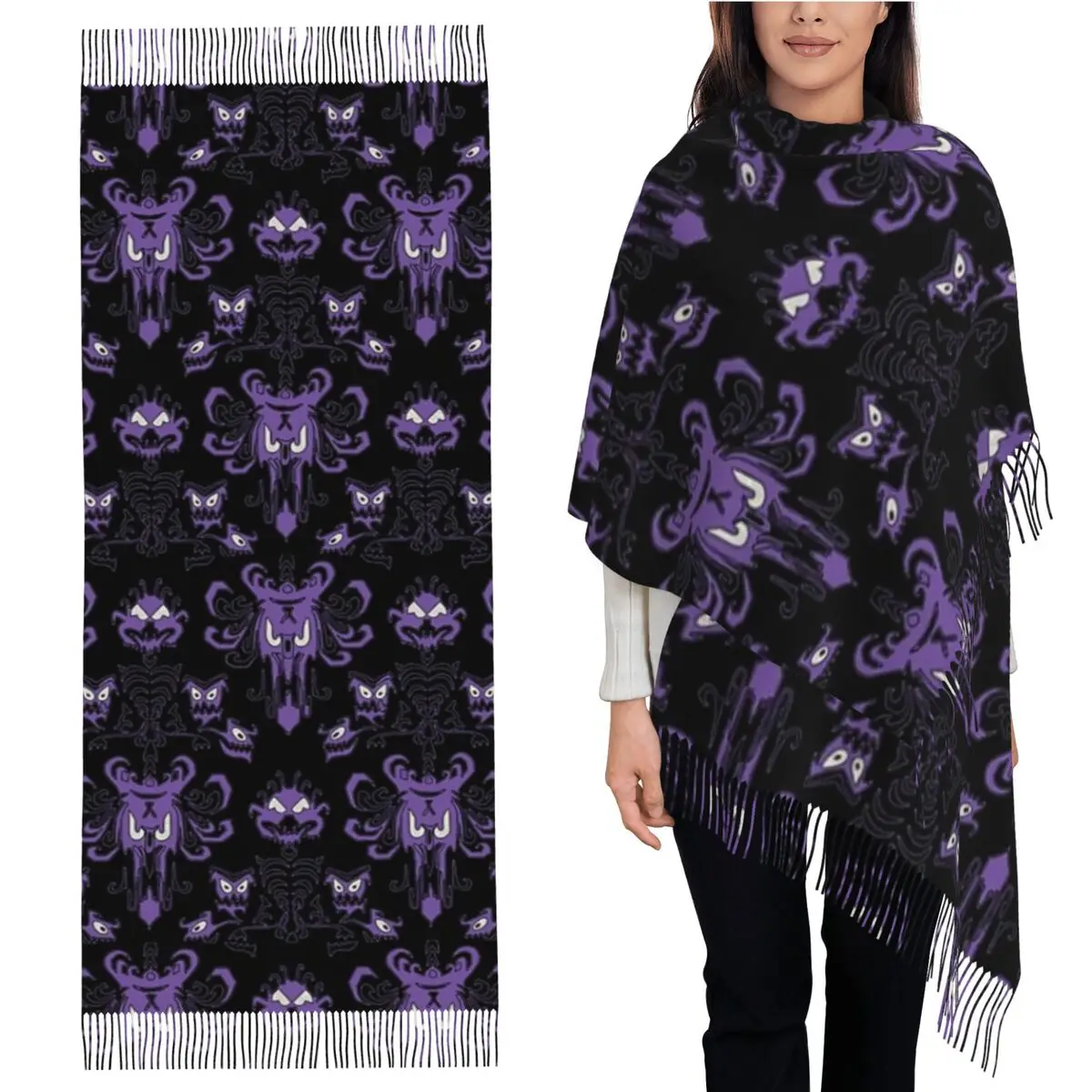 

Haunted Mansion Contrast Scarf Tassel Scarves Women Soft Warm Shawls and Wraps Long Fall Winter Shawl Wrap