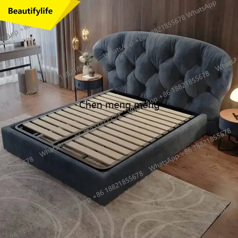 X188 Postmodern Wooden Double Bed Frame Cheap Elegant Luxury Twin Queen Bed Full Size Side European Beliche Living Room Furnitur