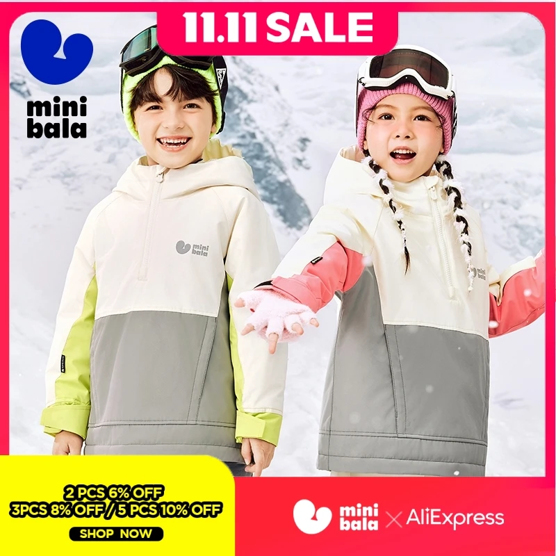 

Водонепроницаемая и влагопроницаемая Лыжная куртка Mini Bala для мальчиков и девочек, Зимний новый продукт, Детская уличная теплая хлопковая одежда.