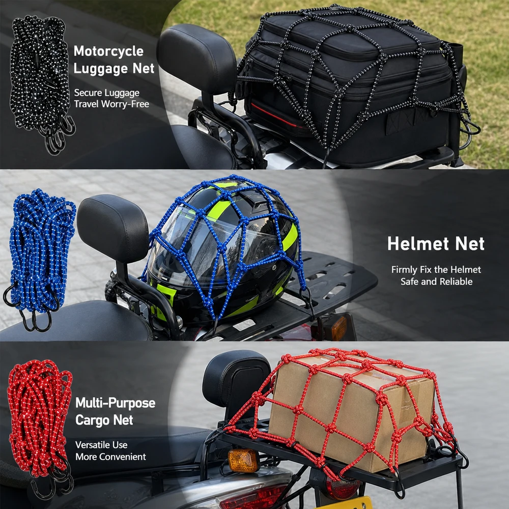 Motorcycle Cargo Net 30x30cm Motorbike Bicycle Elastic Net for Helmet Storage Bungee Fuel Tank Luggage Net with Hooks view 3