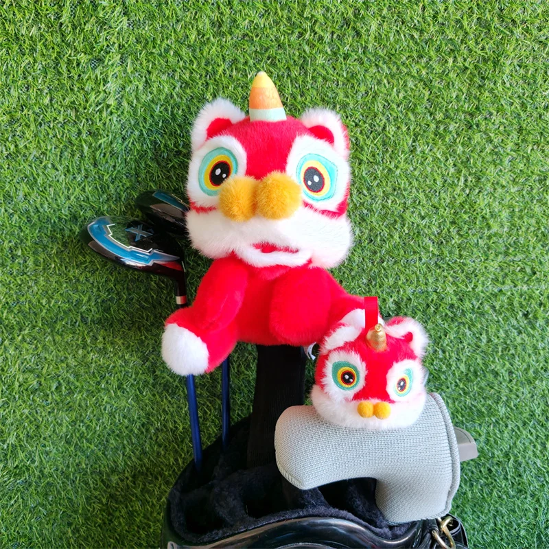 China Lion Dance Golf Driver Headcover Plush Hybrid Magnetic Blade Putter Head Cover Large Stock Drop Shipping