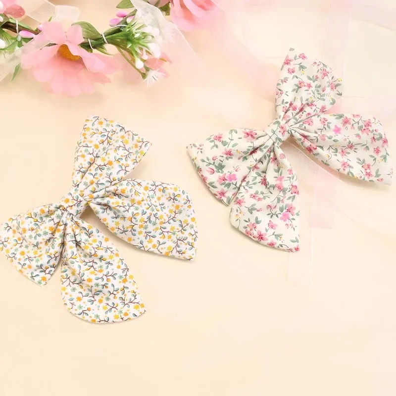 Oaoleer 2Pcs/set New Daisy Flower Hair Bow Clips for Kids Girls Cute Bowknote Hairpin Kids Barrettes Summer Hair Accessories