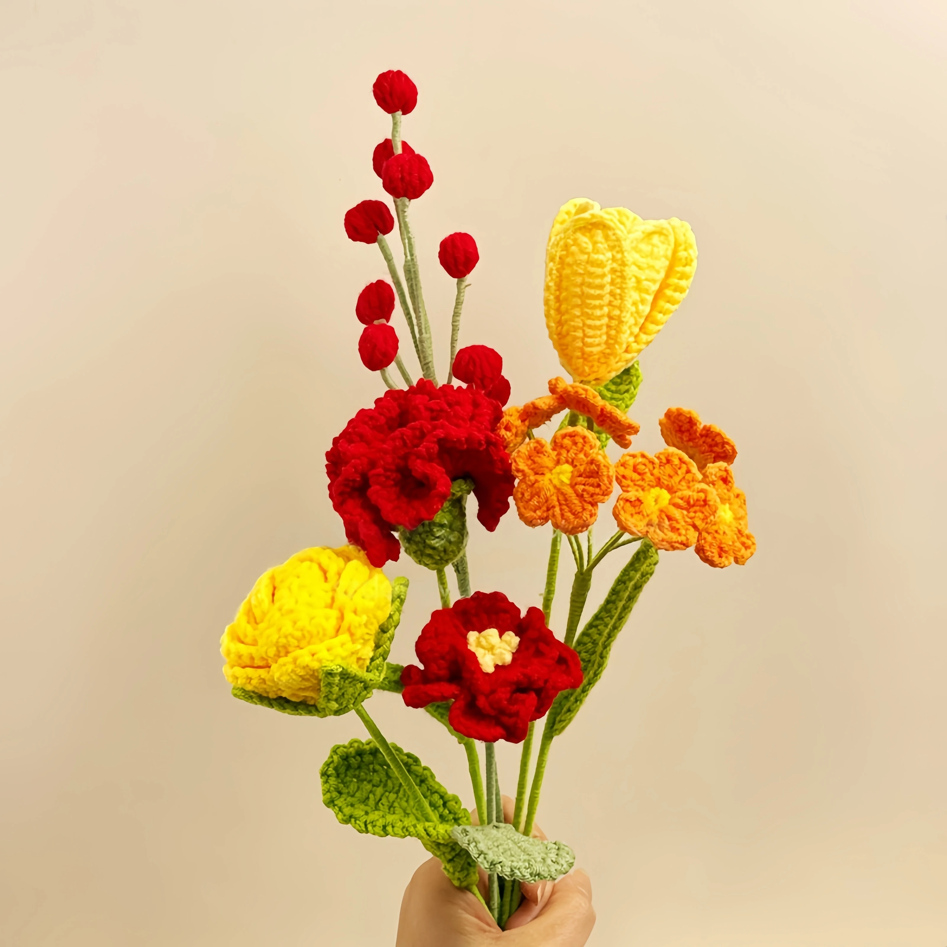 6 قطع من خيوط الكروشيه المختلطة المصنوعة يدويًا باقة الزهور الاصطناعية - زهور القرنفل باللون الأحمر الفاوانيا والهدايا لديكور المنزل #1