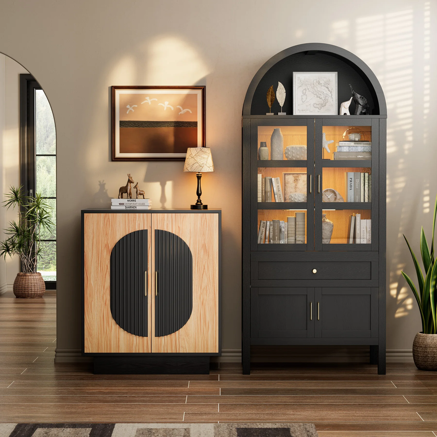 Modern Fluted Modular Credenza & Buffet Cabinet with Storage 6