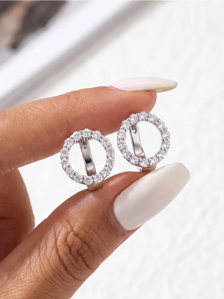 Luxuriöse, modische, echte Moissanit-Diamant-Rundohrringe für Damen, 925er Sterlingsilber, für Jubiläen, Partys, hochwertiger edler Schmuck – Detail 3