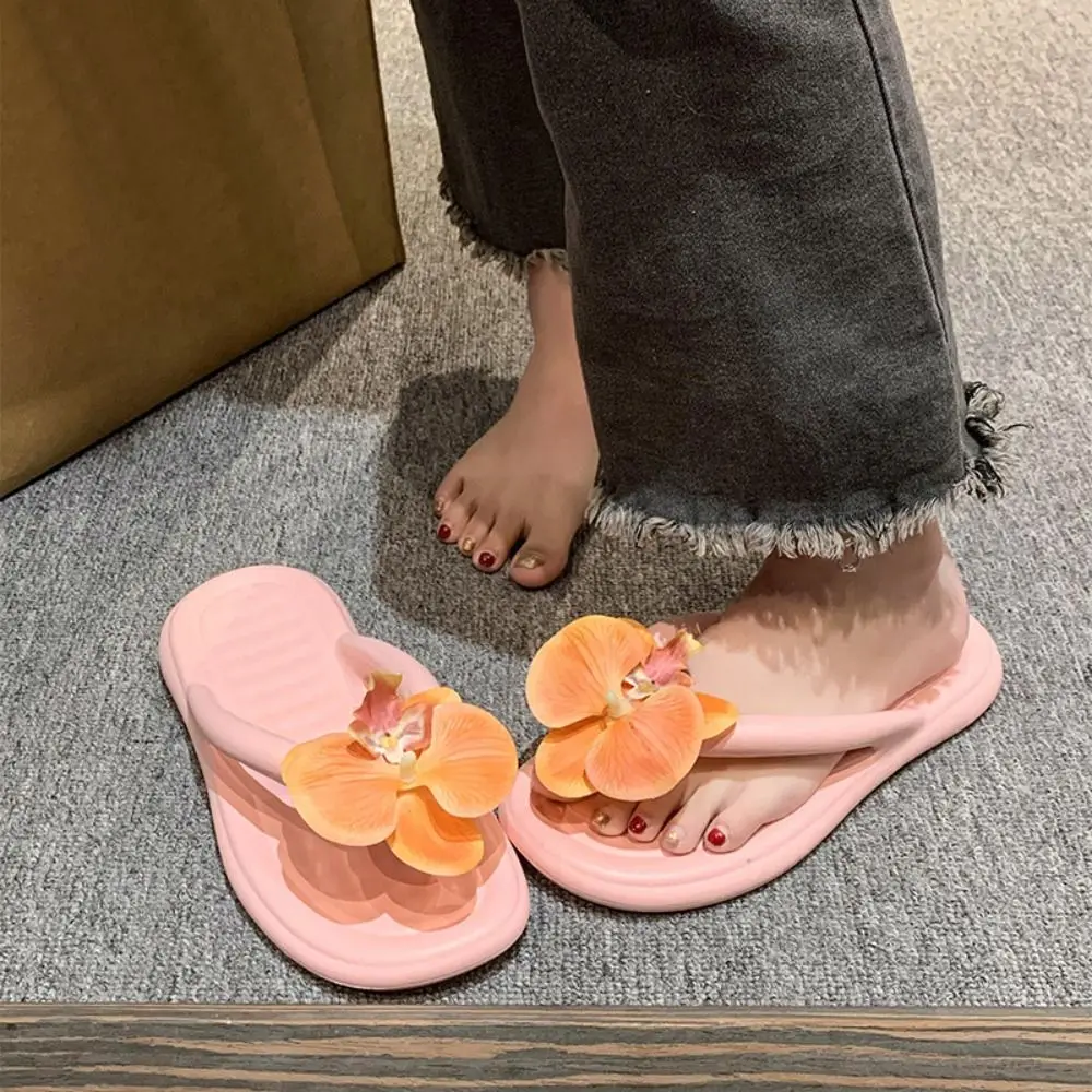 Waterproof Flower Flip Flops Fashion Clip Toe Soft Vacation Beach Slippers EVA Non-Slip Butterfly Orchid Thong Sandals Women