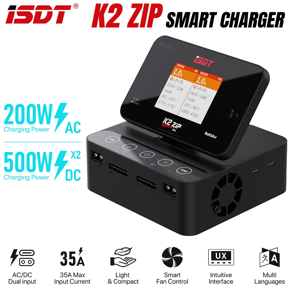 ISDT K2 ZIP Dual Mode Smart Charger AC200W/DC500Wx2 2.8