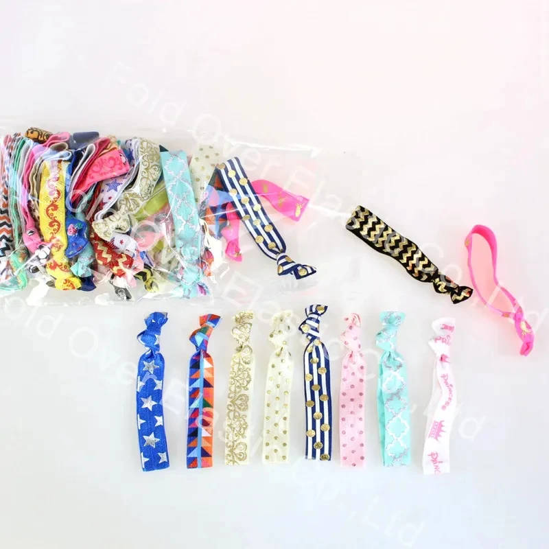 20Pcs Candy Color Random Pattern FOE Hair Ties Elastic Hair Bands Ponytail Holders Hair Accessories