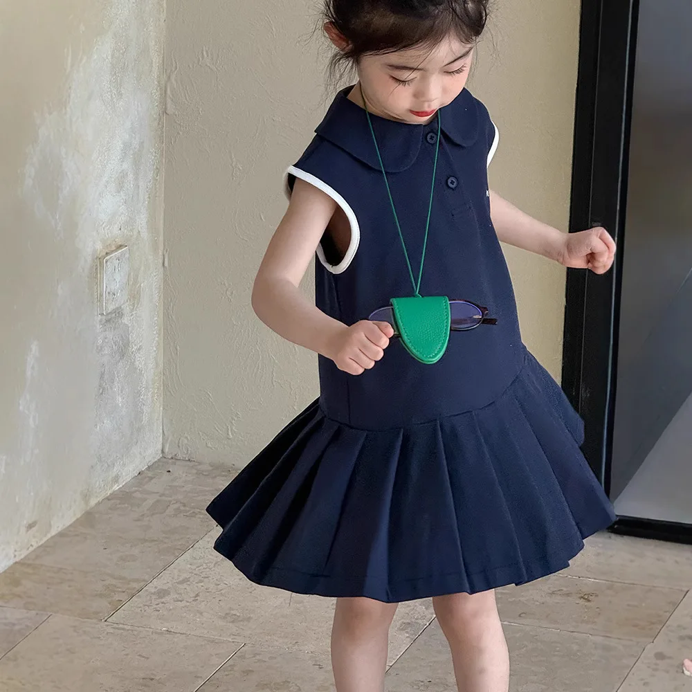 

Girls Skirt 2025 Summer New Childrens Clothes Korean Style Girls Baby Fashion College Style Dress Casual Simple Daily