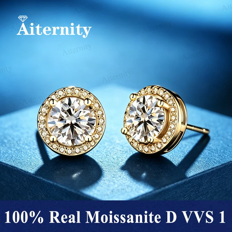 Aiternity Square Moissanite Women's Earrings 0.3CT 0.5CT 2CT 925 Sterling Silver Moissanite Studs Can Pass a Diamond Tester