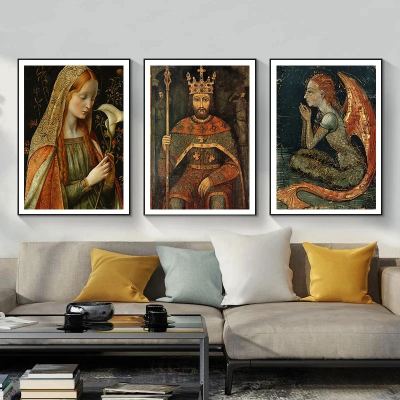 Medieval King Royal Queen Portrait Vintage Mythology Posters and Prints Canvas Printing Wall Art Picture for Living Room Decor