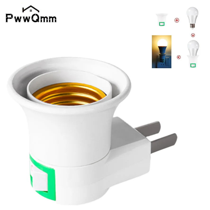 

PwwQmm LED E27 light Male Sochet Base type to AC Power 220V EU Plug lamp Holder Bulb Adapter Converter + ON/OFF Button Switch