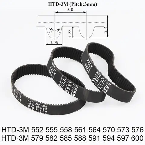 HTD-3M 3M 552 555 558 561 564 570 573 576 579 582 585 588 591 594 597 600 Rubber Cogged Curved ARC Teeth Synchronous Timing Belt