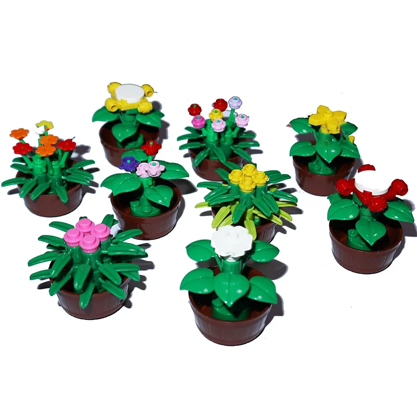 MOC City Street Piante in vaso Albero Stelo Erba Vaso di fiori Casa Accessori da giardino Parti fai da te Mattoni 6064 30176 3741 30239 4727