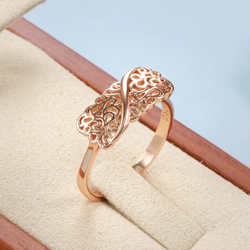 Kinel Hot 585 Rose Gold Color Boho Ring Fashion Ethnic Flower Ring for Women Elegant Vintage Wedding Daily Jewelry Gift