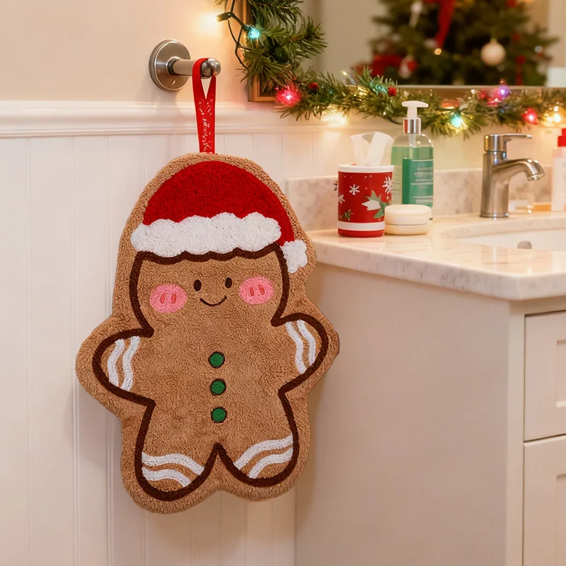 Cute Christmas Cleaning Towel Coral Velvet Hand Towel Snowman Bathroom Hanging Absorbent Dishcloth Soft Cleaning Cloth Rag