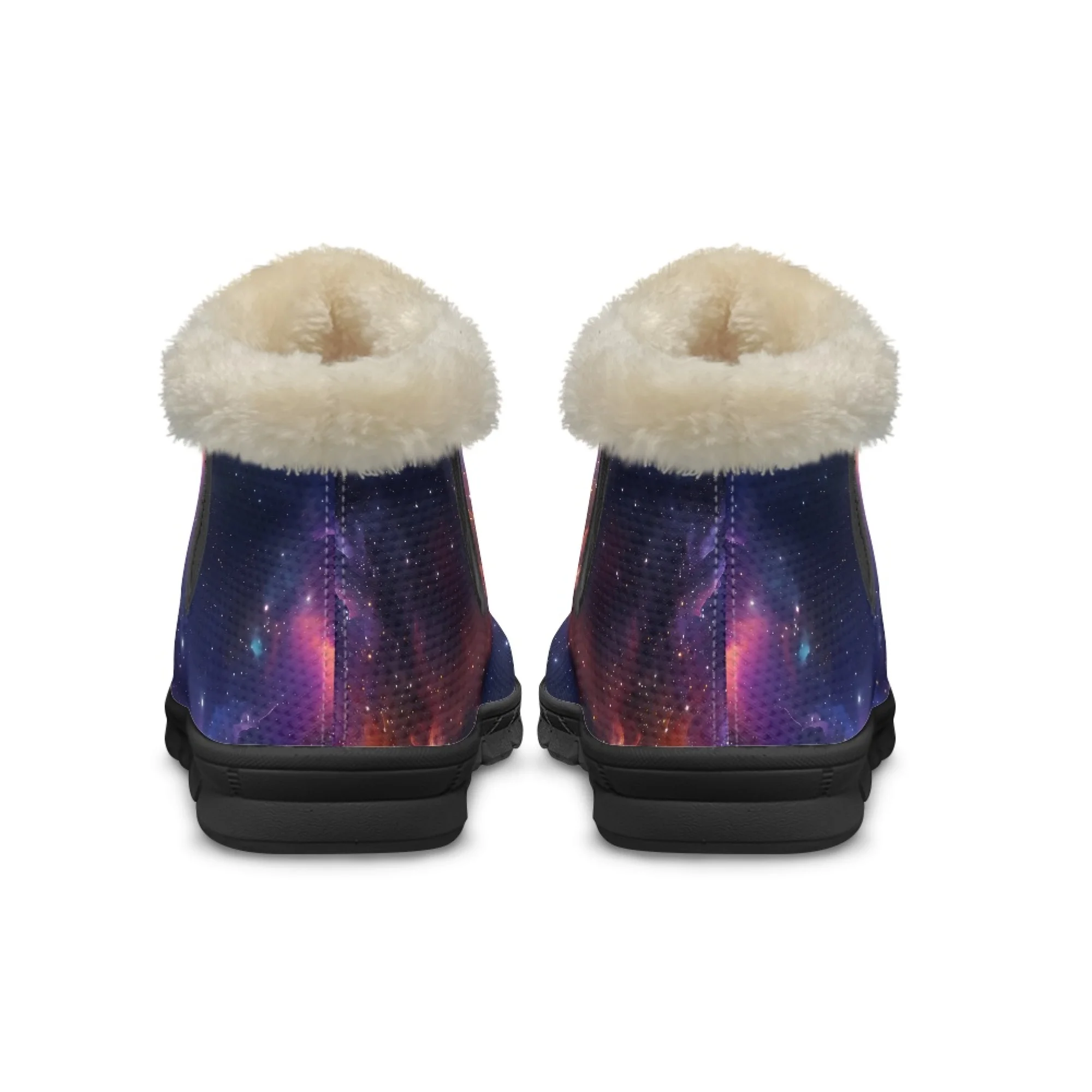 ELVISWORDS Purple Galaxy Print Short Boots Women Ankle Snow Boots Warm Winter Shoes Soft Ladies Short Plush Shoes