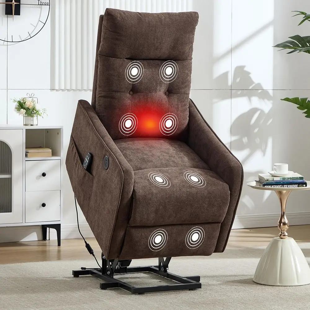 

Vibration Massage and Heat Recliner Chair with Side Pocket Remote, Petite Size, Brown Polyester Fabric