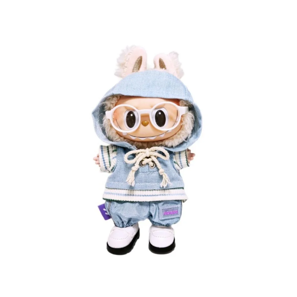Für 17 cm Labubu Puppe Kleidung Outfit Denim Hoodie Hosen Schuhe Puppen Zubehör Sitzen Party Ändern Kleid Spiel Spielzeug