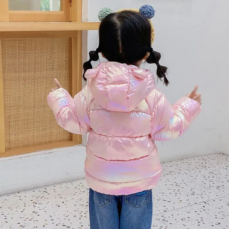 Autumn Winter Glossy Down Jackets For Girls Children Clothing Warm Hooded Outerwear For Boys Toddler Girls Fashion Coat Jacket