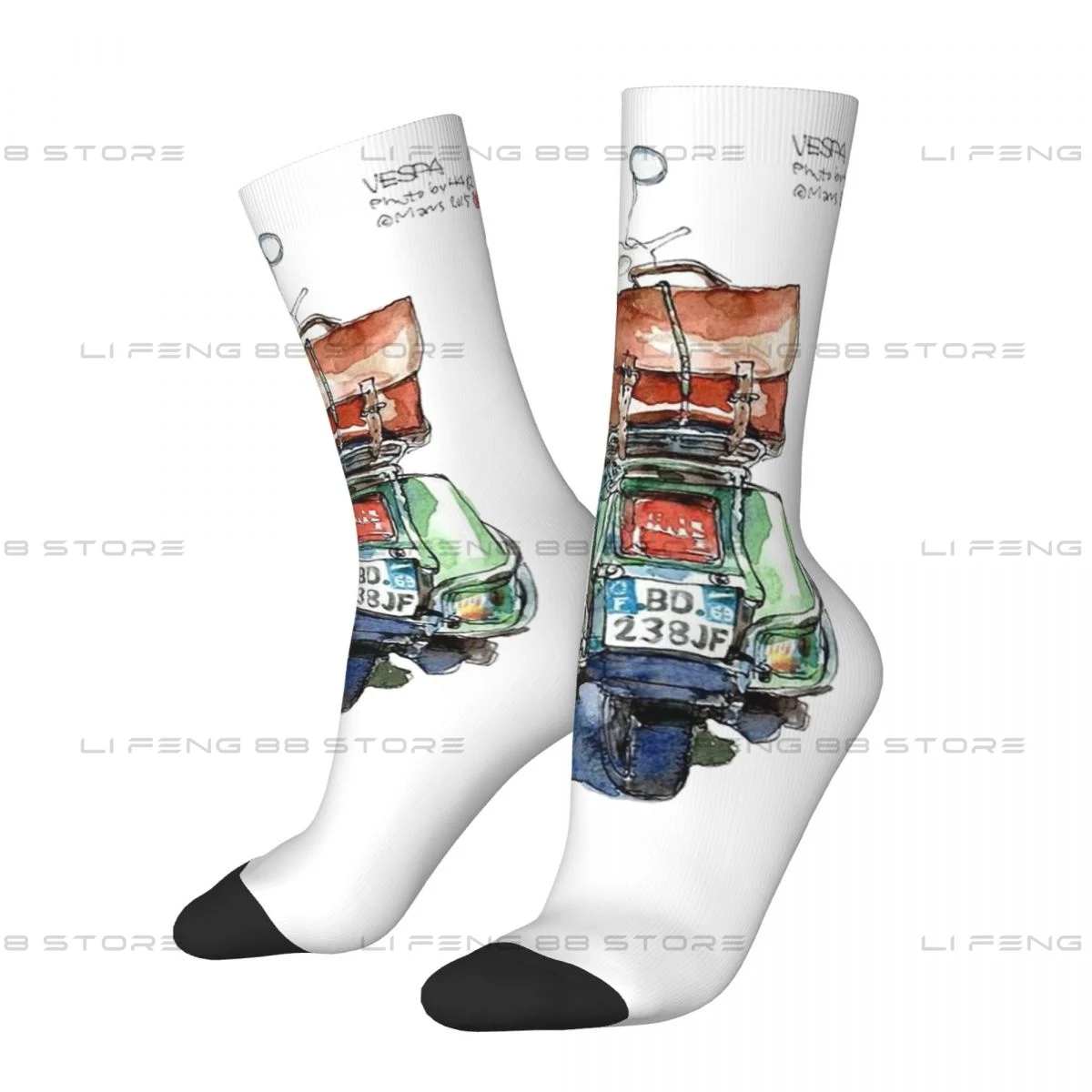 Retro Classic Italy Scooter Art Unisex Winter Socks Cycling Happy Socks Street Style Crazy Sock