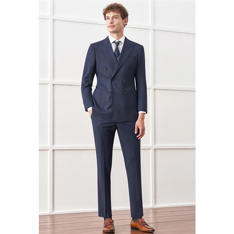 Fato casual trespassado duplo masculino, preto, estilo britânico, noivo, noivo, banquete, noivo, casamento