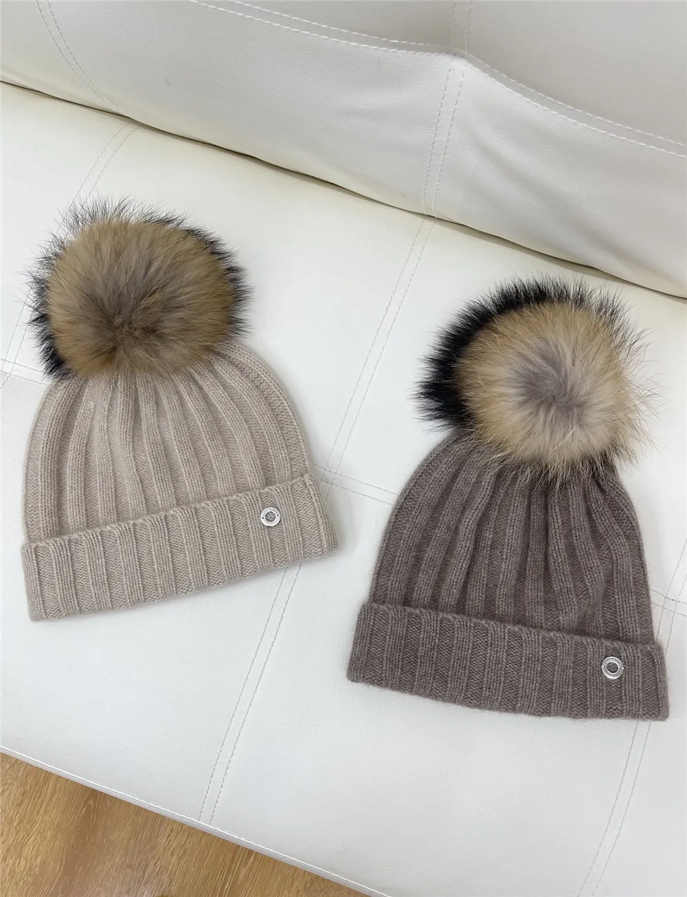 Cashmere Warm Knitted Hat L*P Fox Fur Ball Hats For Women Winter Cold Cap