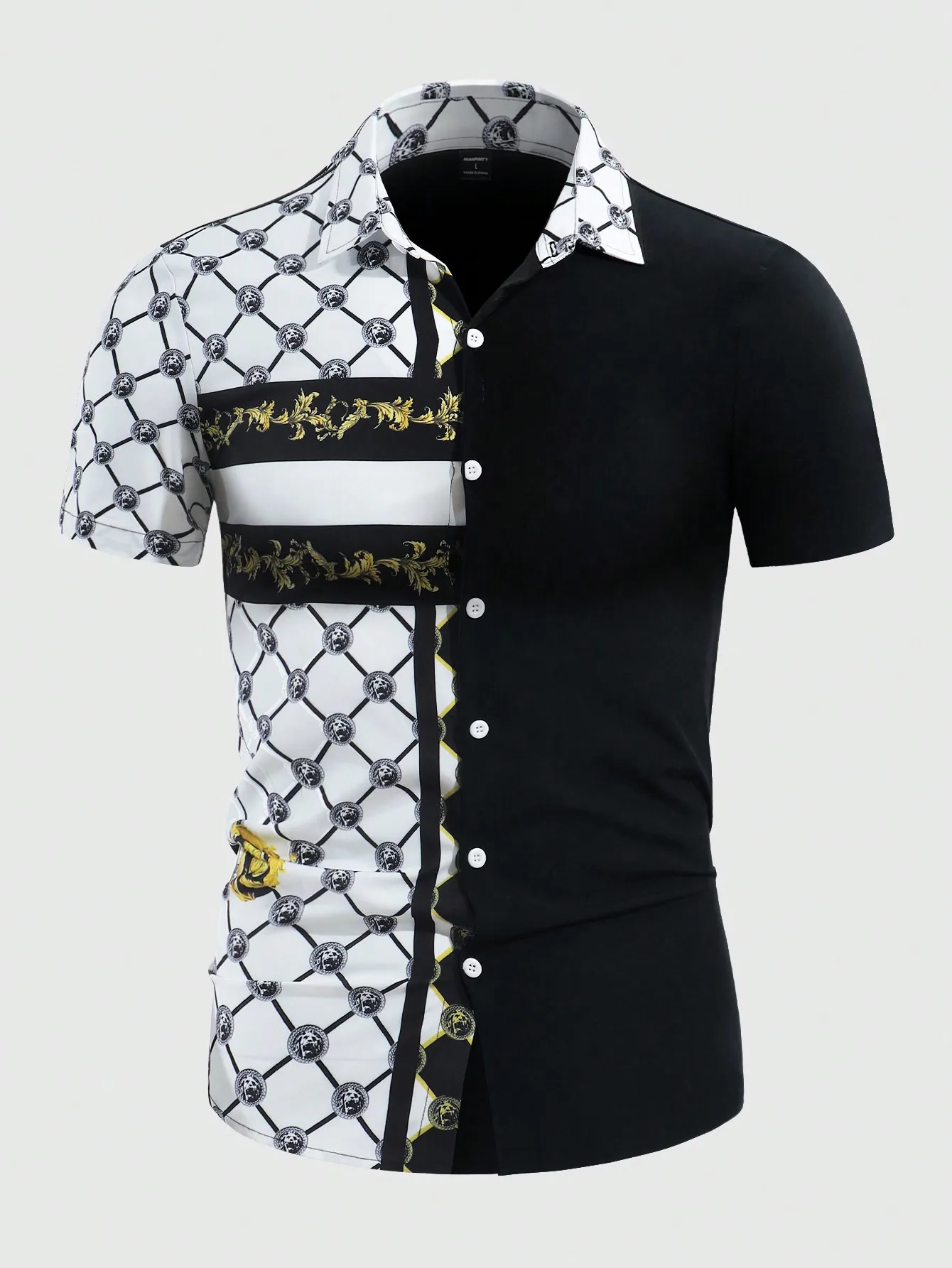 

Men's Asymmetrical Baroque-Inspired Print Short Sleeve Casual Shirt