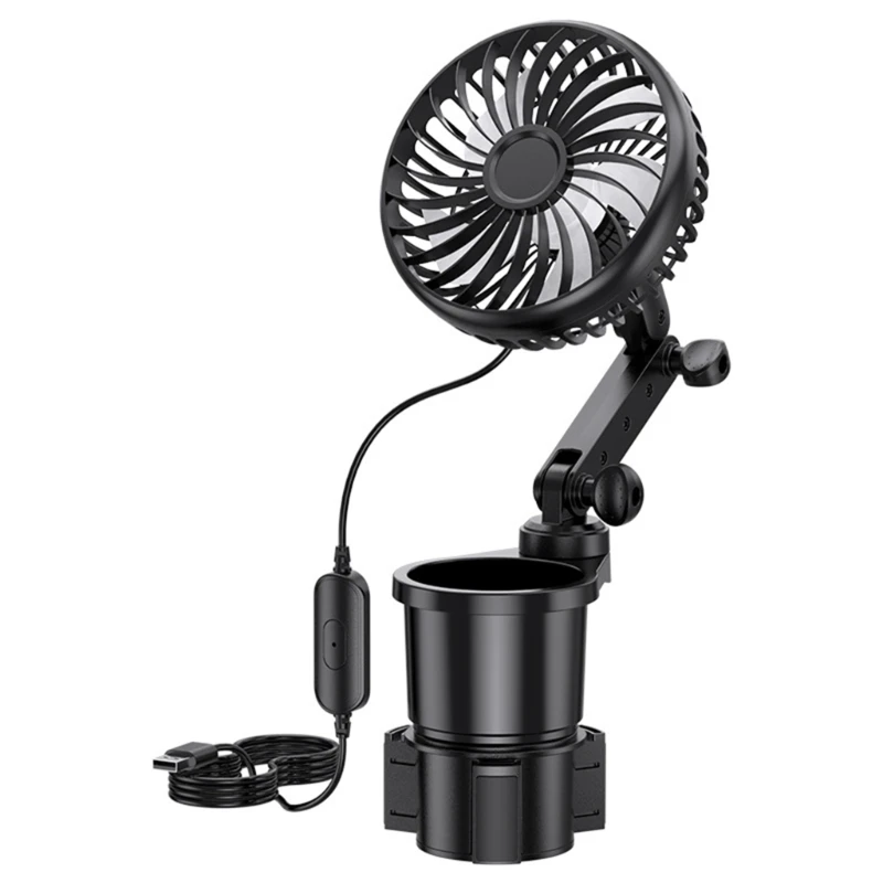 L93B Adjustable USB Car Fan And Cup Holder Expander For Vehicles And Trucks