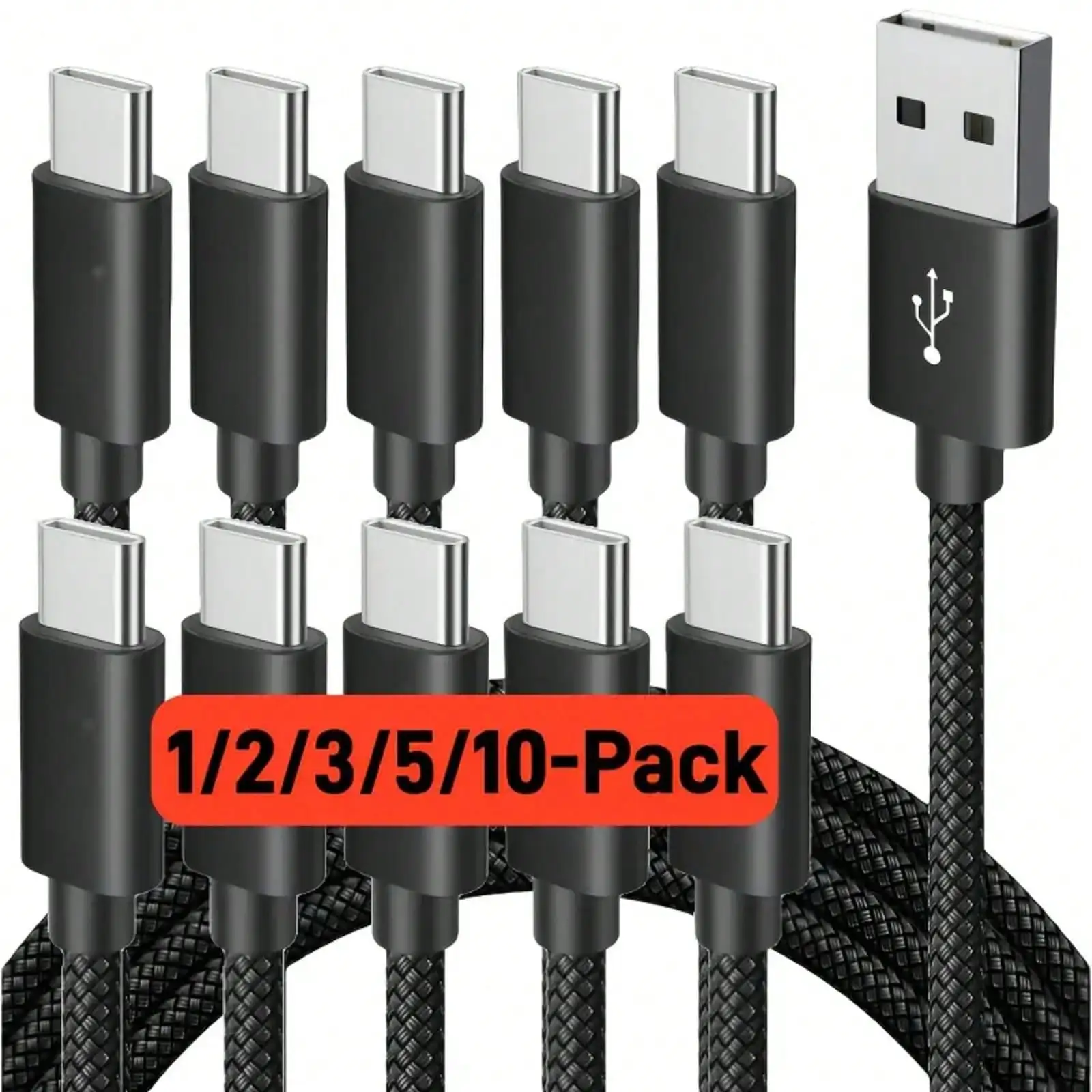 Black Braided Nylon 10/5/3/2/1 Pack 3ft USB C Cable, USB A To USB C Cable Braided, Type C Charger Fast Charging Cable For IPhone 16 15 Pro Max/Pro/Plus, For Samsung, Pixel Mother's Day Birthday