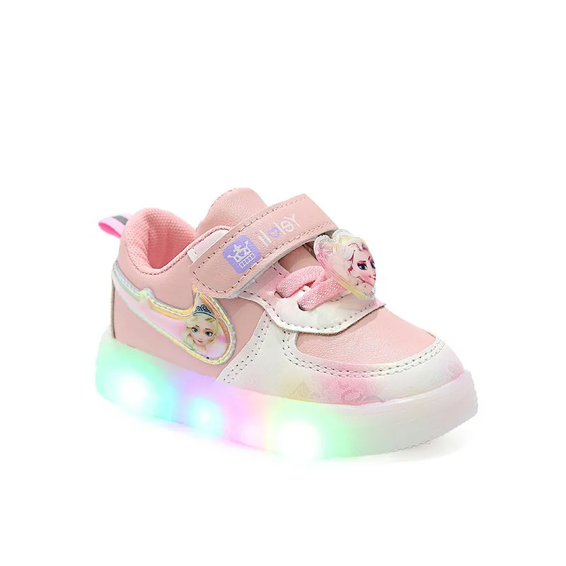 Elsa Princess Fashion Cute Children\'s Casual Board Shoes Spring Autumn Kids Girl Lighting Sneakers Fashion Cute Girl\'s Sneaker