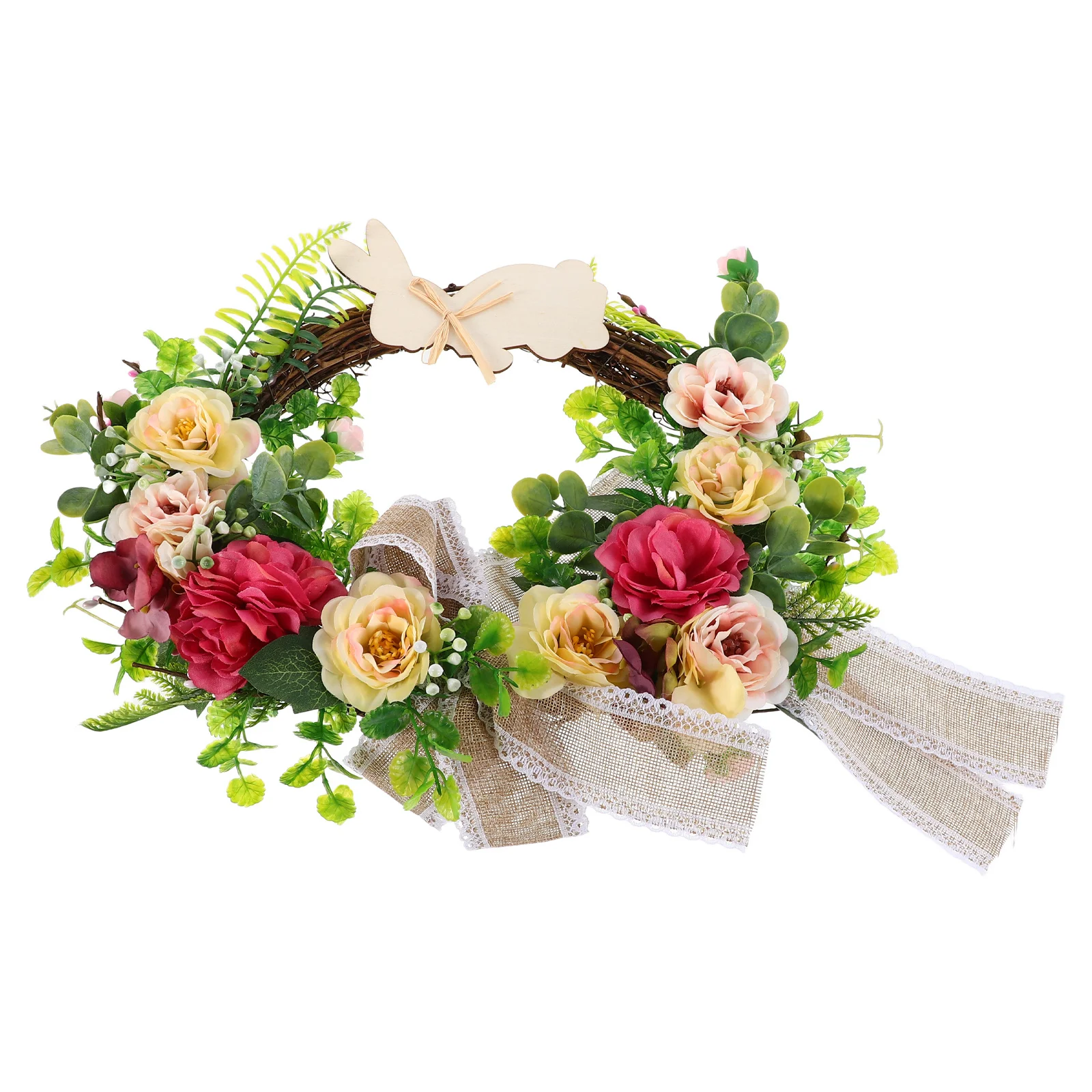 

Handmade Bunny Flower Wreath Artificial Spring Rabbit Wreath Frame Door Hanging Decor Party Photography Prop Indoor Outdoor