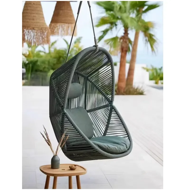 Wholesale Basket Aluminum Wicker Rattan Outdoor Patio Swing Rope Chair Hanging Garden Swing Chair