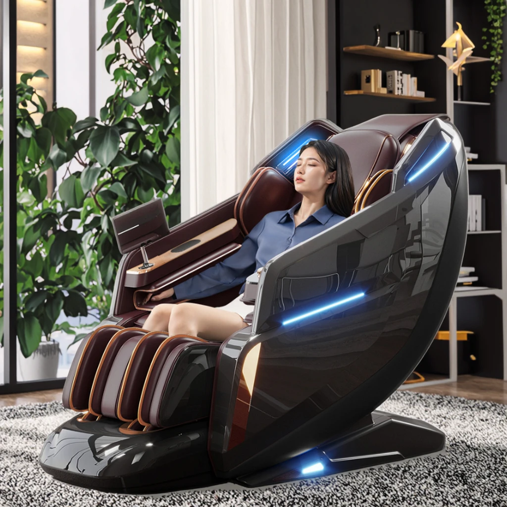 

Newly Designed Luxury 4D Black Large Massage Chair SL Rail Health Detection AI Voice Control Thai Stretching